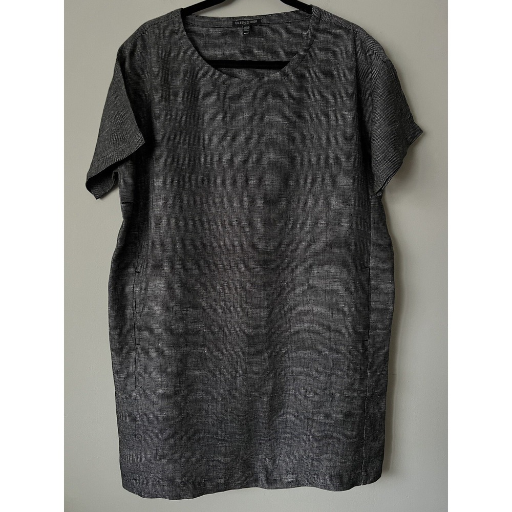 Eileen Fisher Women's PS Organic Linen Tencel Boxy Woven Dress w/ Pockets Black